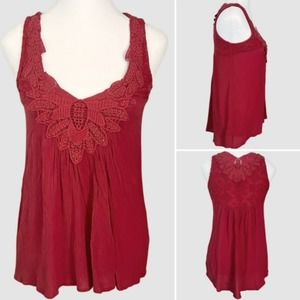 Knox Rose Sleeveless High-Low Crochet & Lace Blouse Burnt Orange - Size Small